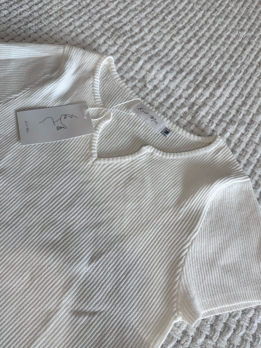 Knit White Ribbed Short Sleeve Top